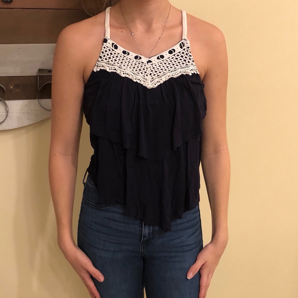 Papaya navy blue and white tank